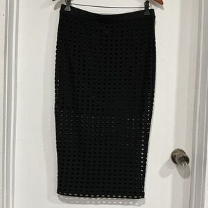 T by Alexander Wang Lasercut Hole jersey black midi skirt, M, Whimsigoth